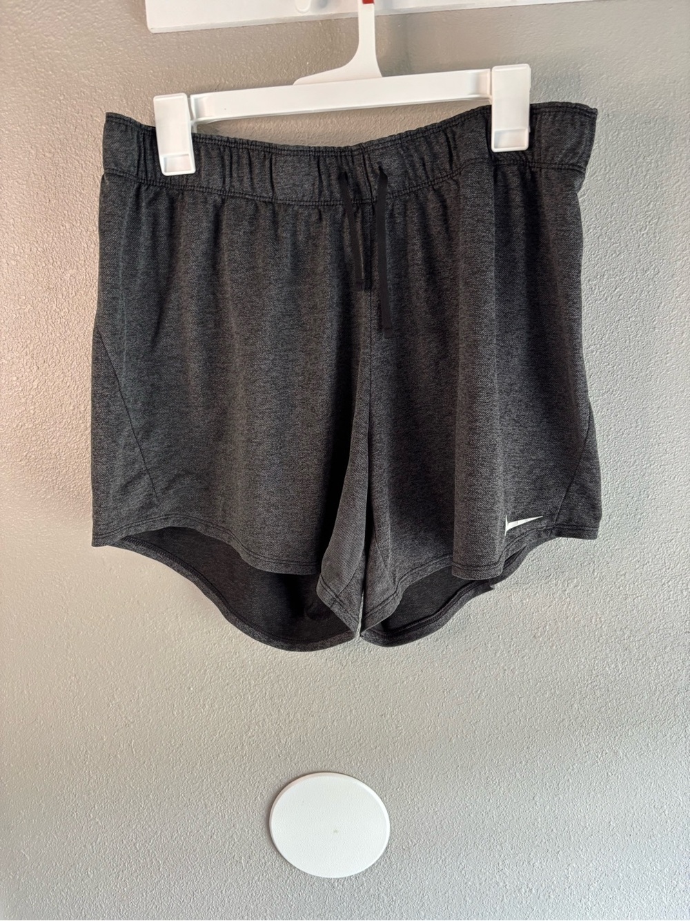 Nike Women’s Charcoal Athletic Shorts with White Swoosh